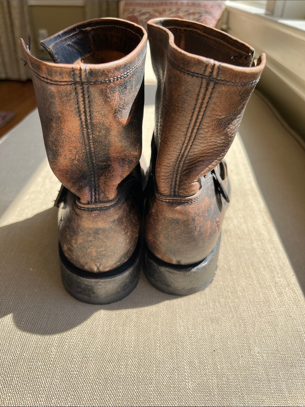 Frye Veronica Distressed Short Moto Ankle Booties NEW  6.5 Antiqued Black Brown - Picture 8 of 8